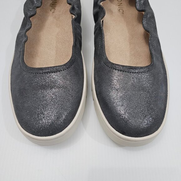 Vionic Uptown Ballet Flat Slip On Loafer Sneaker Polluted Silver Leather Sz 8.5 - Picture 5 of 13
